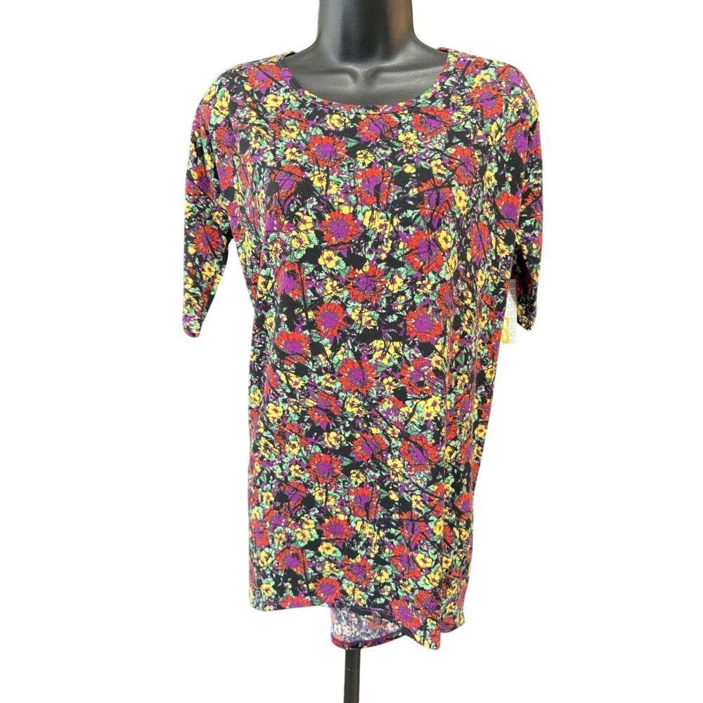 LuLaRoe Irma Tunic Top XXS Womens Floral High Low Short Sleeve NEW Boho Dark